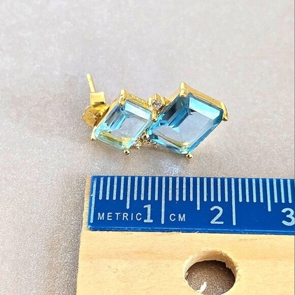 925 Sterling Silver Earrings 14K Gold Plated with Natural Topaz & CZ - Picture 6 of 7